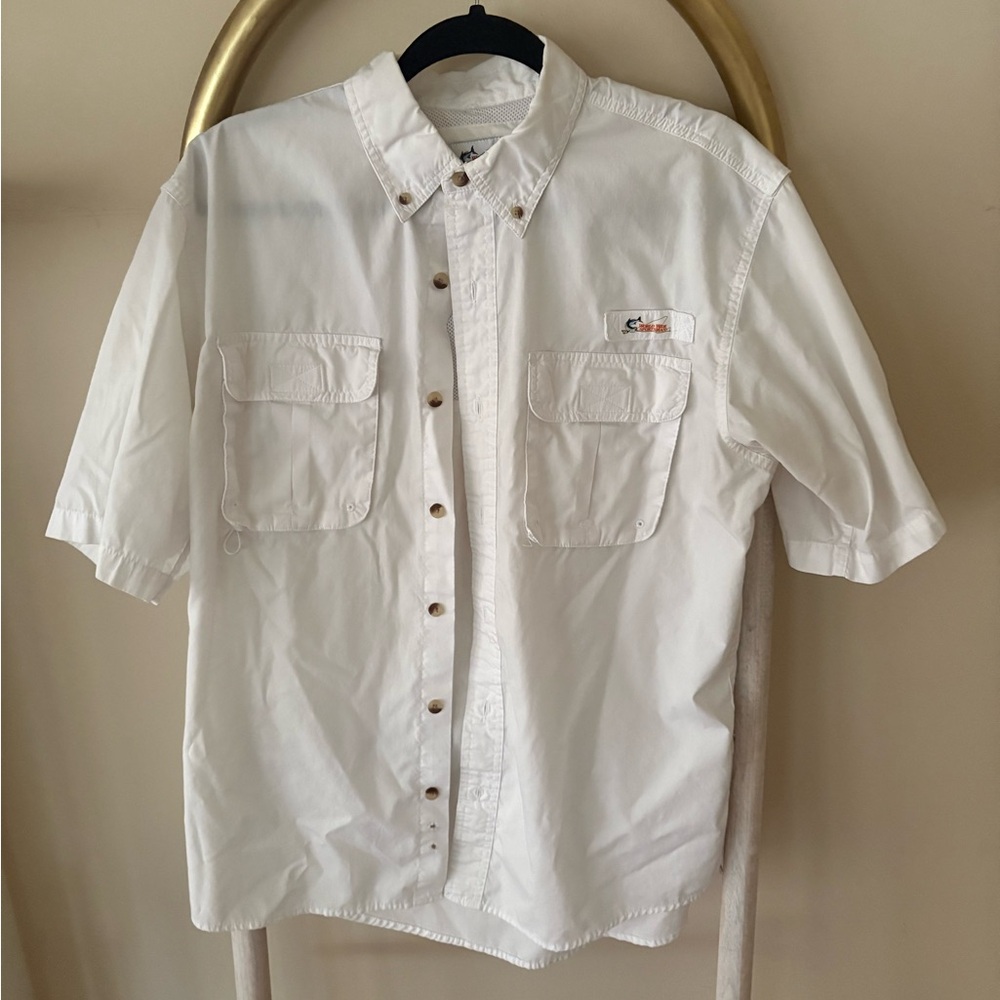 White Casual Button Down Shirt with Relaxed Fit